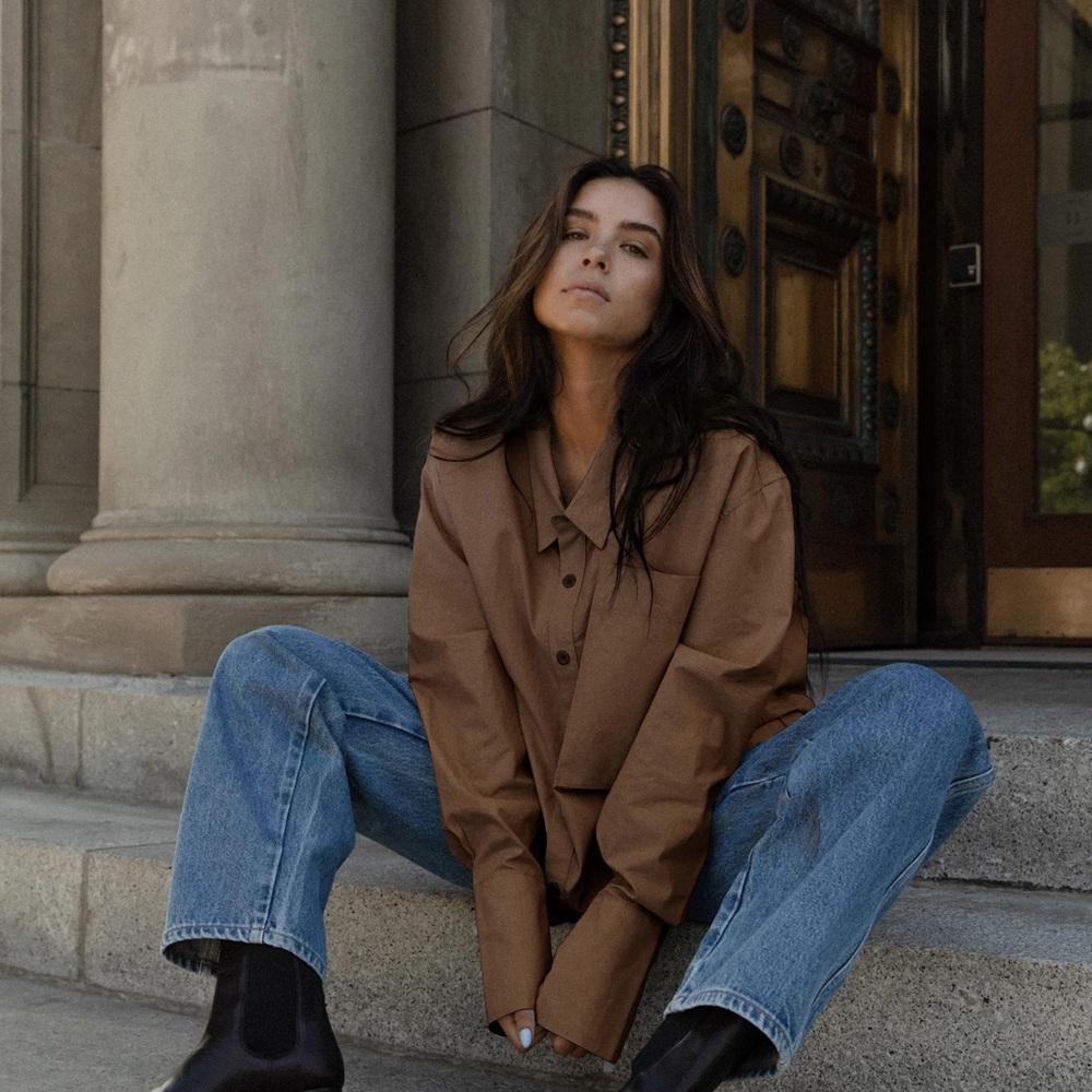 James Street Co. Margot Coffee Brown Button-Up Fown Shirt M